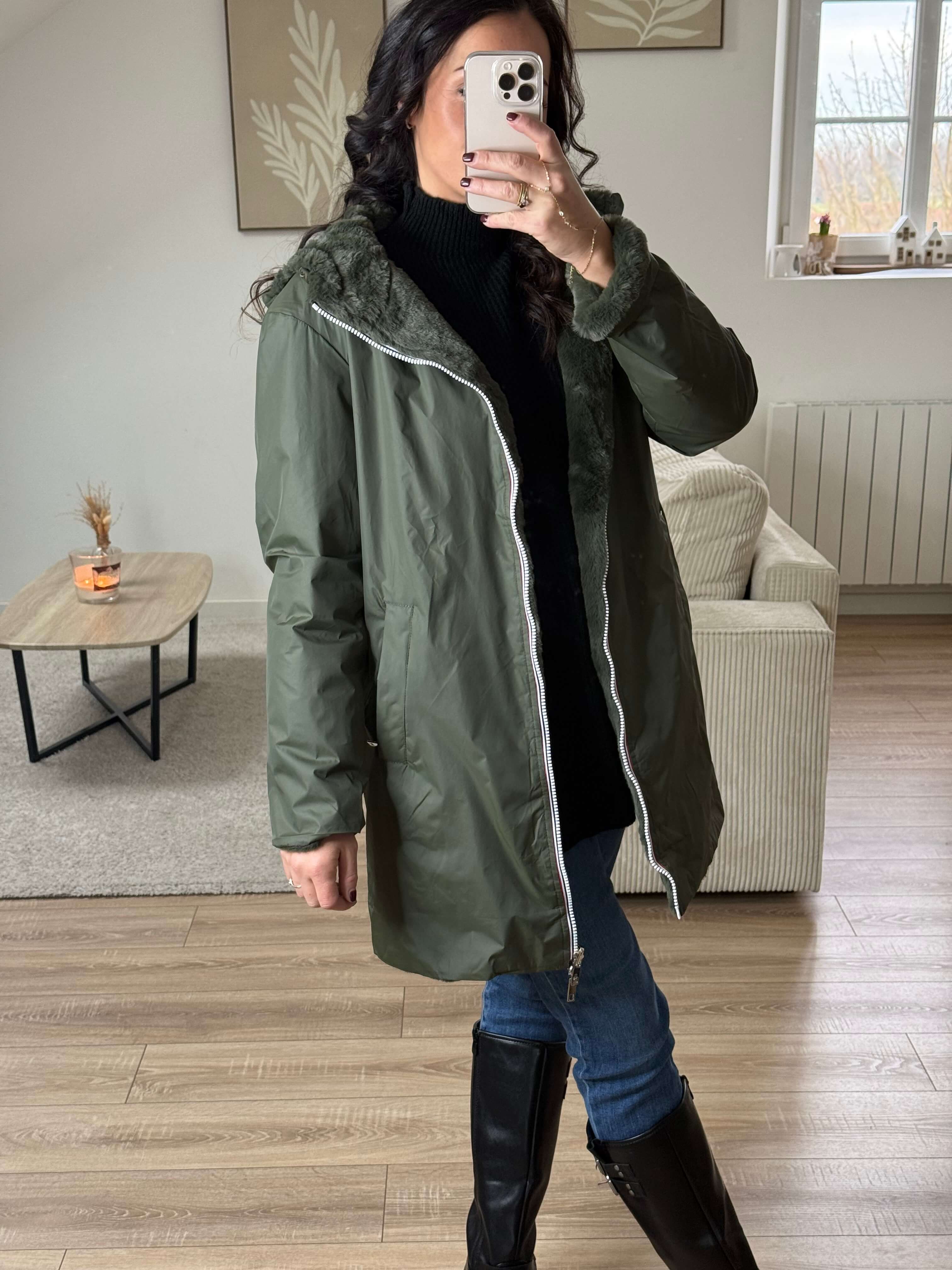 Parka imperméable réversible intérieur fourrée