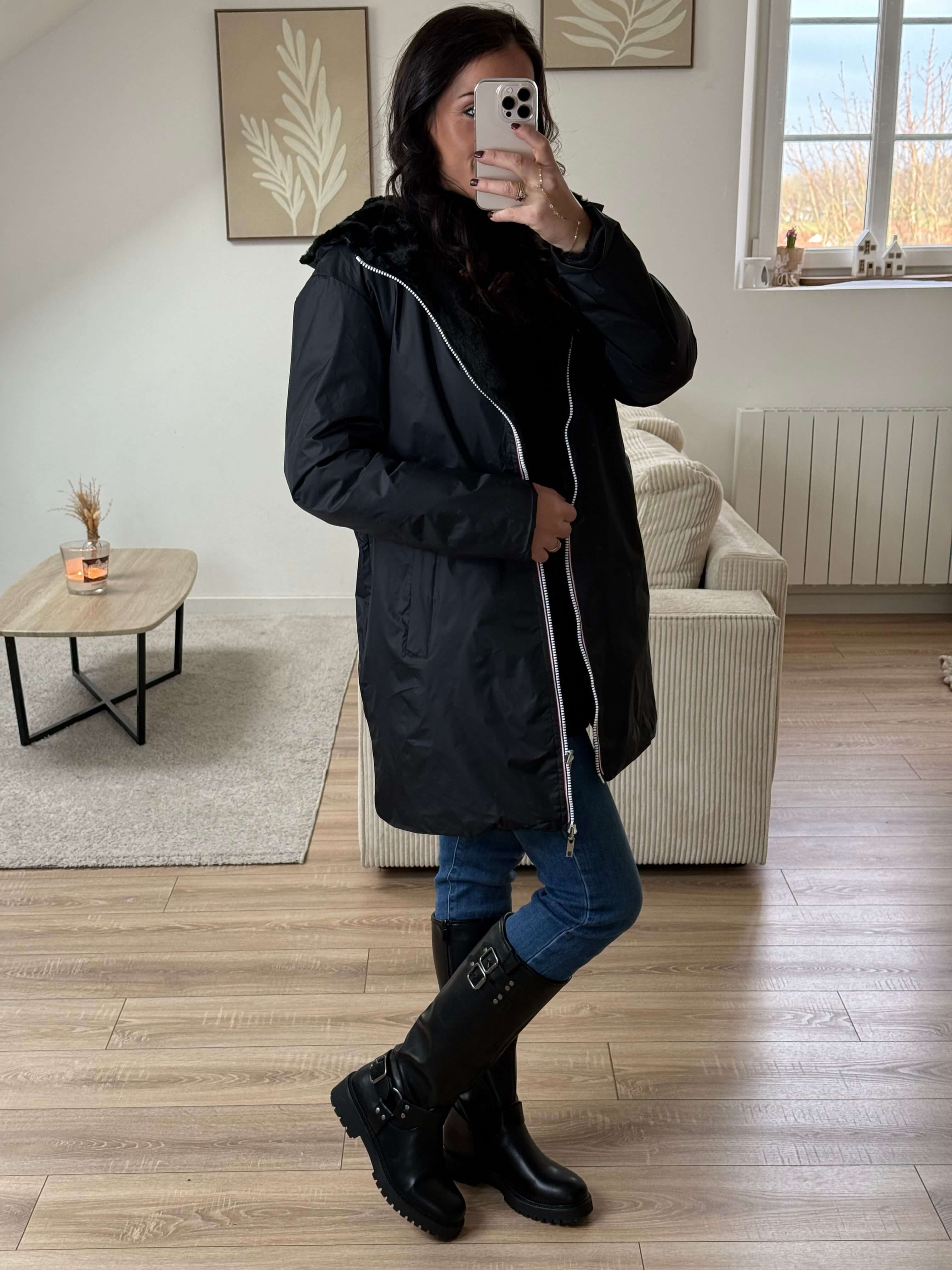 Parka imperméable réversible intérieur fourrée
