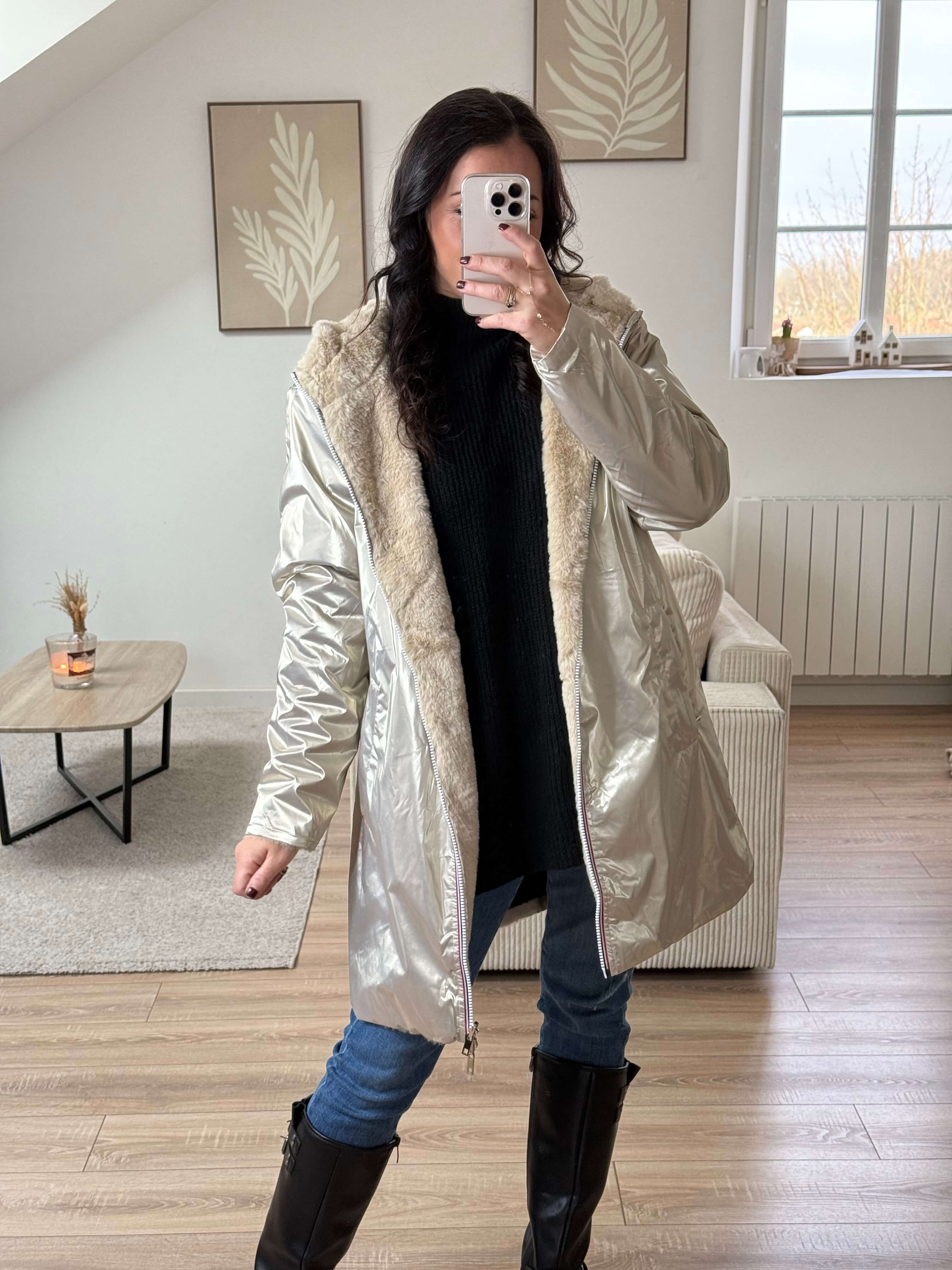Parka imperméable réversible intérieur fourrée
