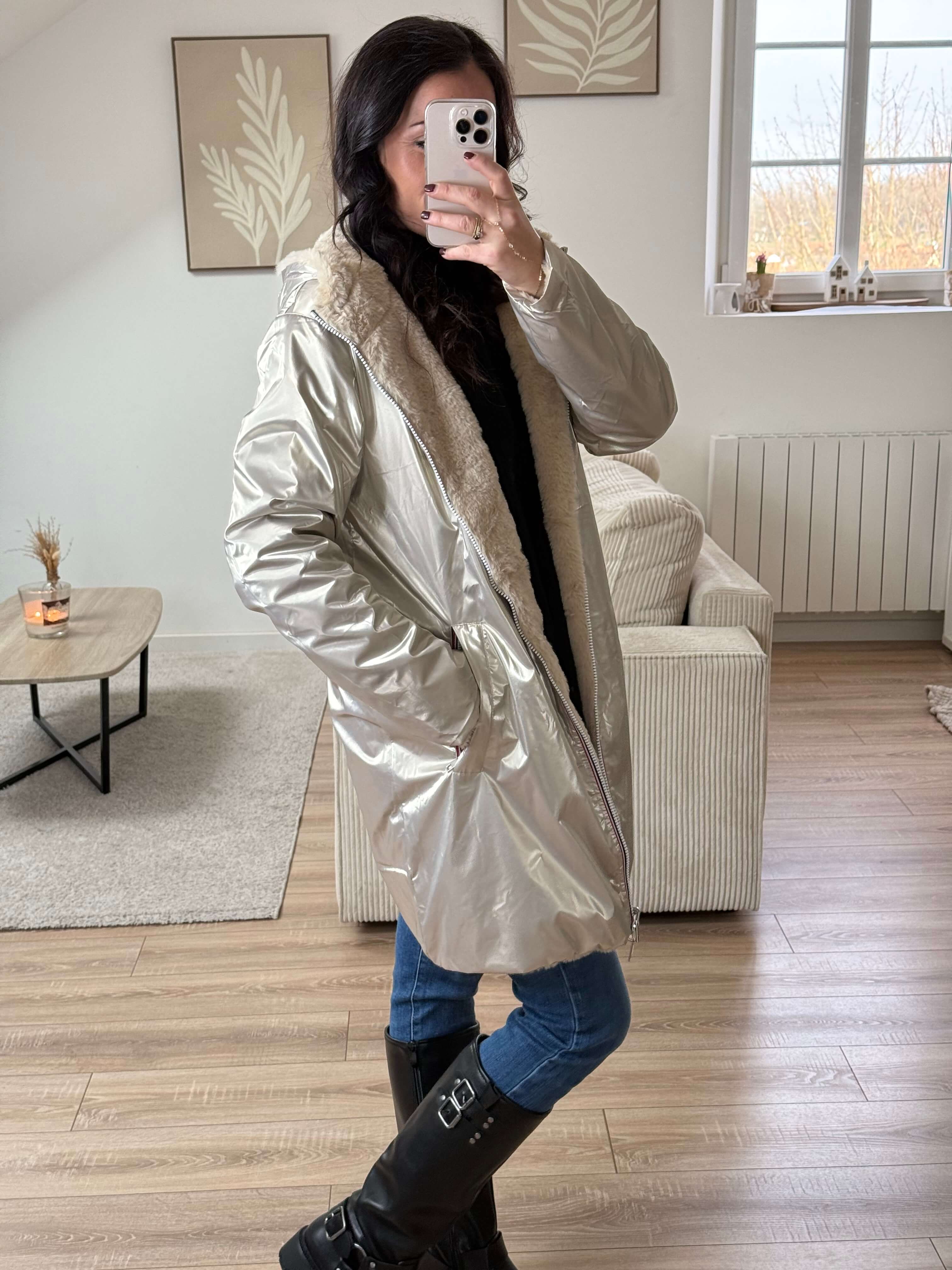 Parka imperméable réversible intérieur fourrée