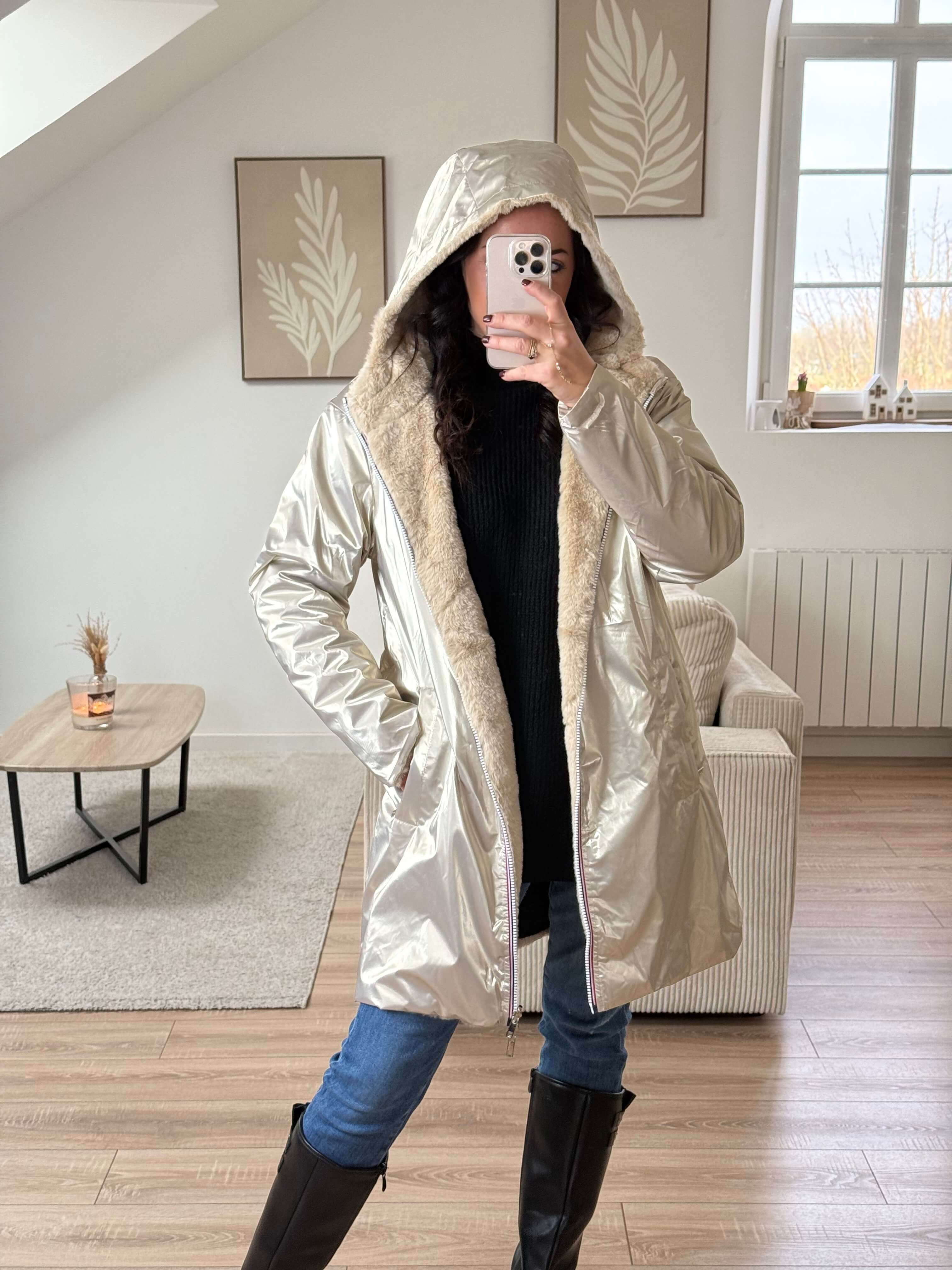 Parka imperméable réversible intérieur fourrée
