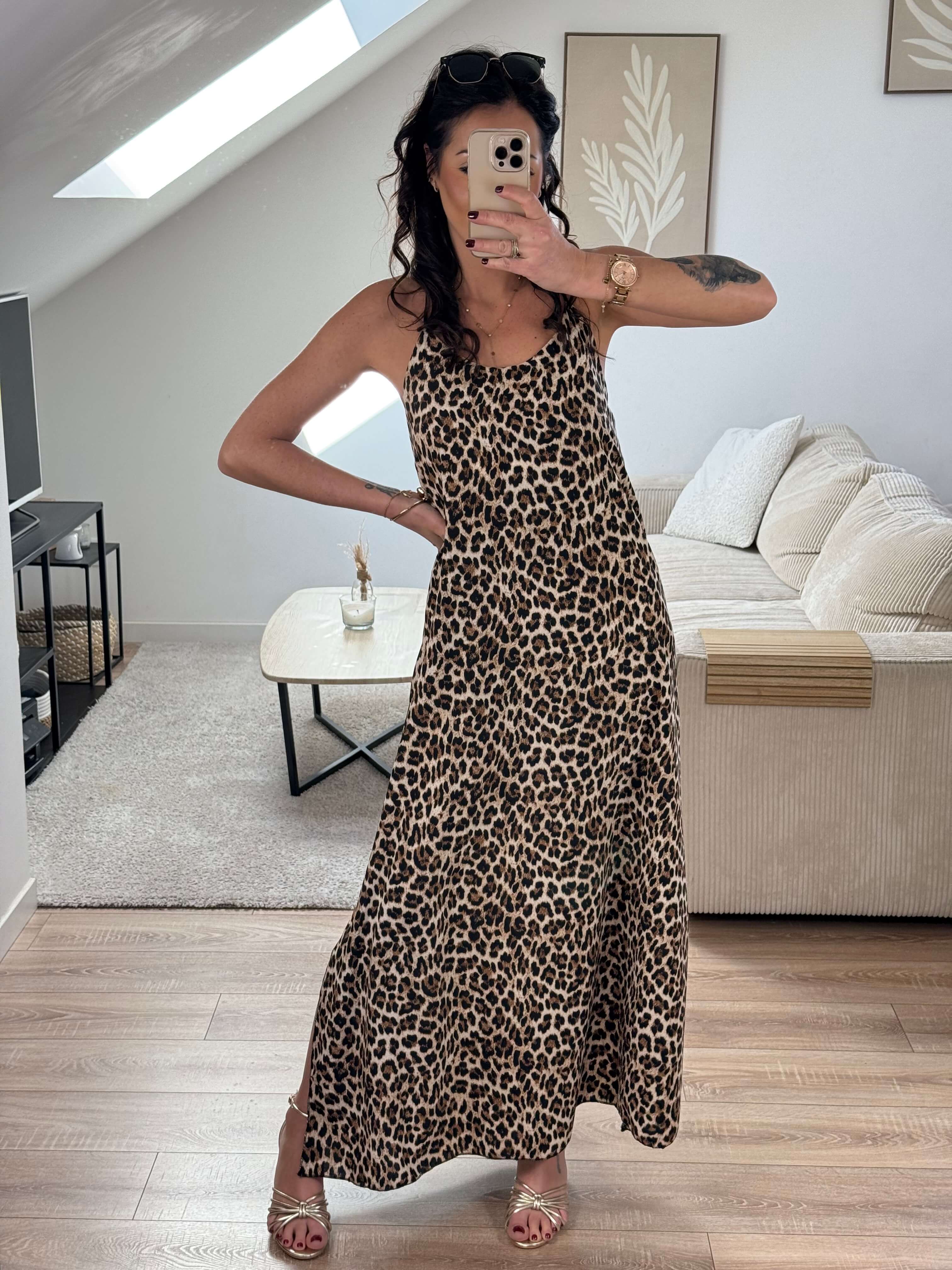 Robe bretelle fine léopard - Lina