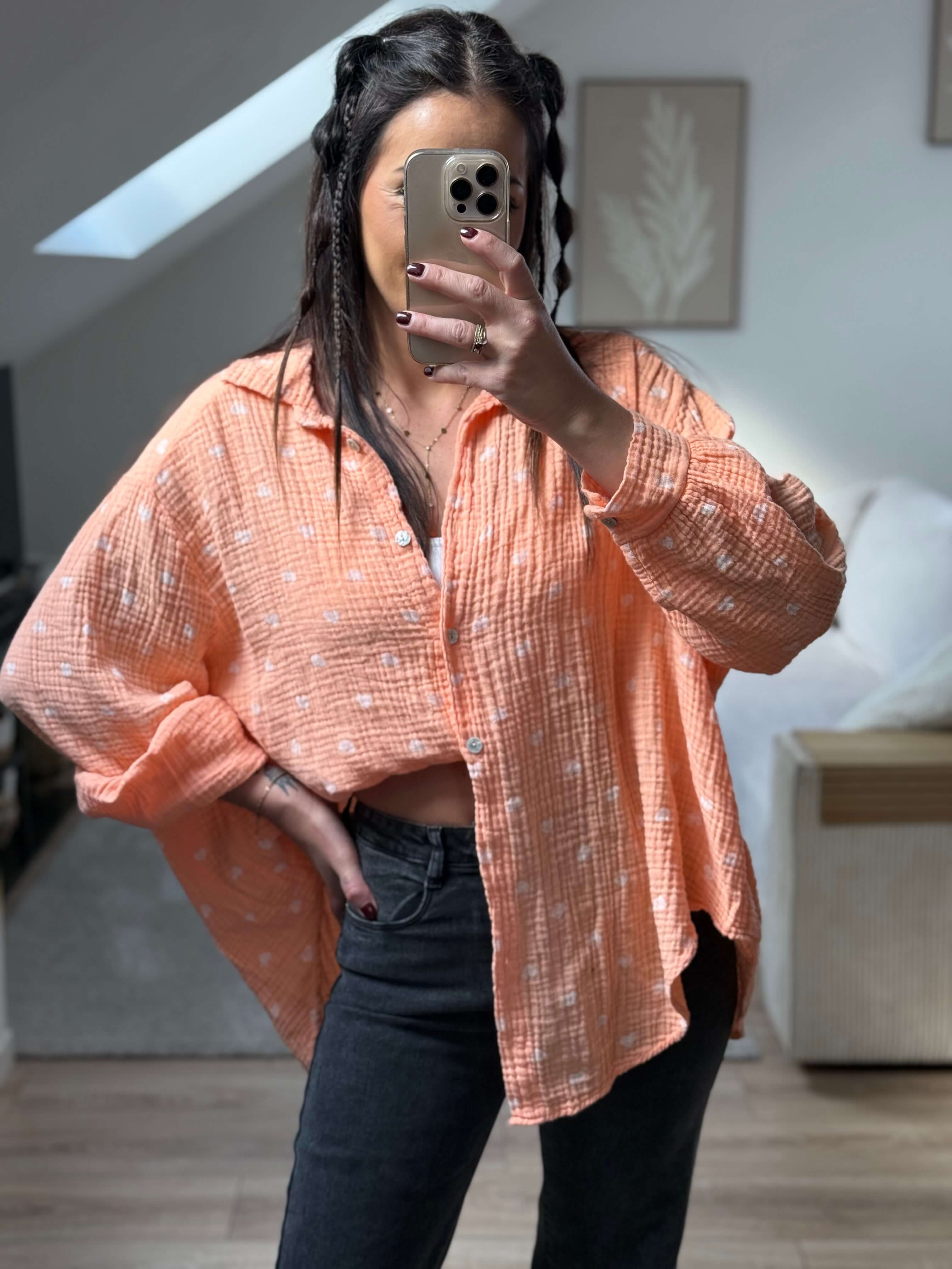 Chemise en gaze de coton - Cœur rose