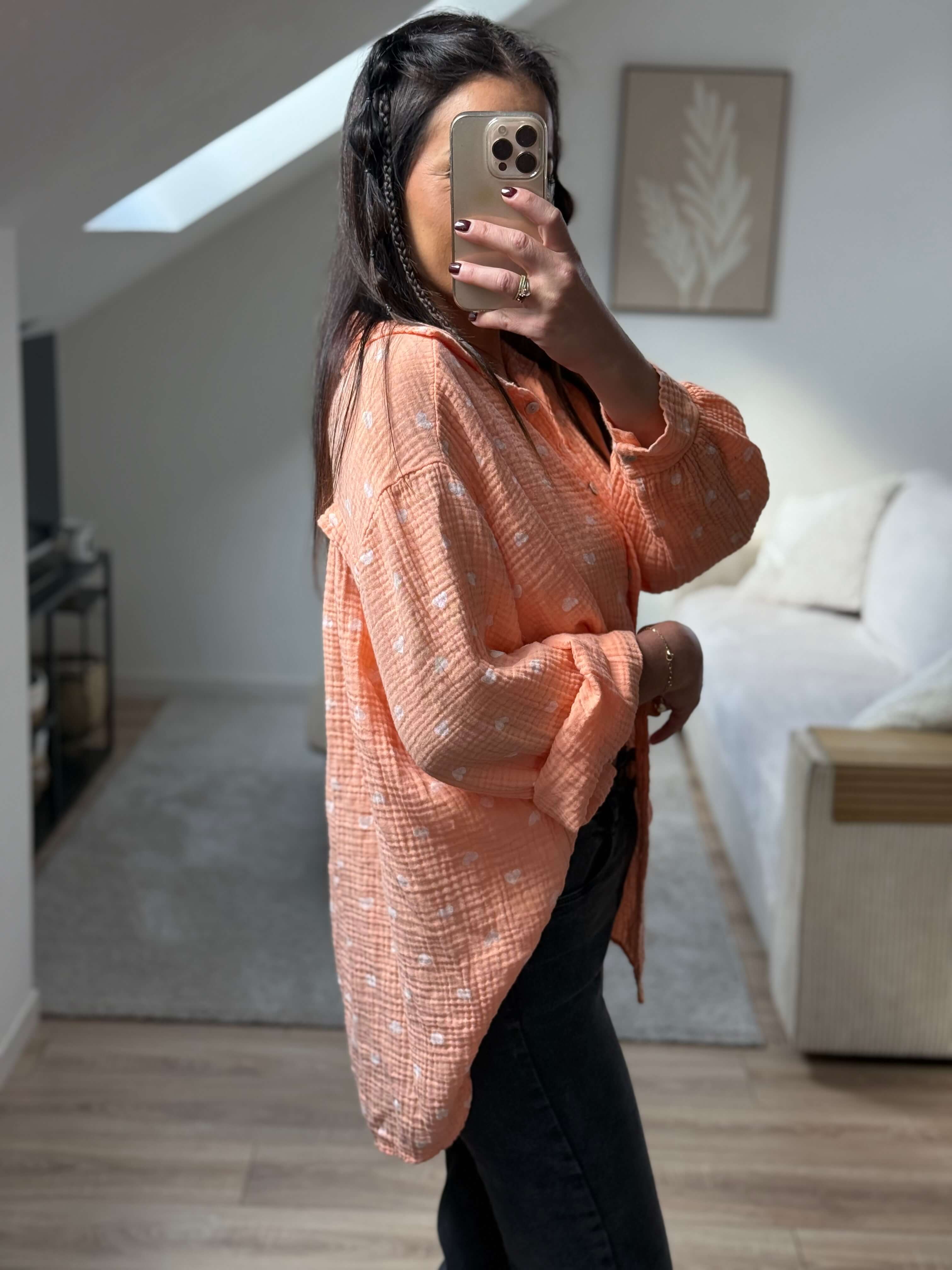 Chemise en gaze de coton - Cœur rose