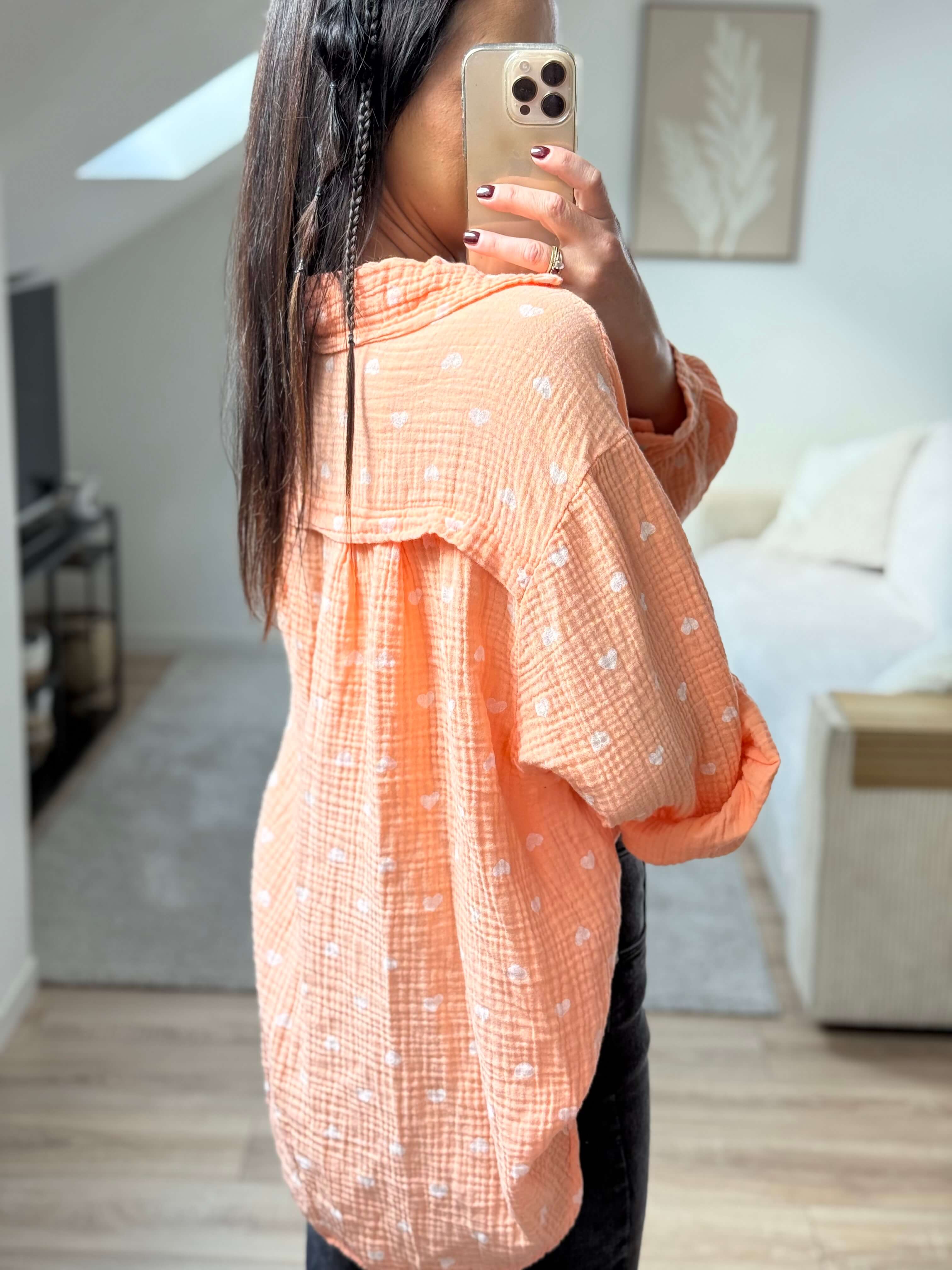 Chemise en gaze de coton - Cœur rose