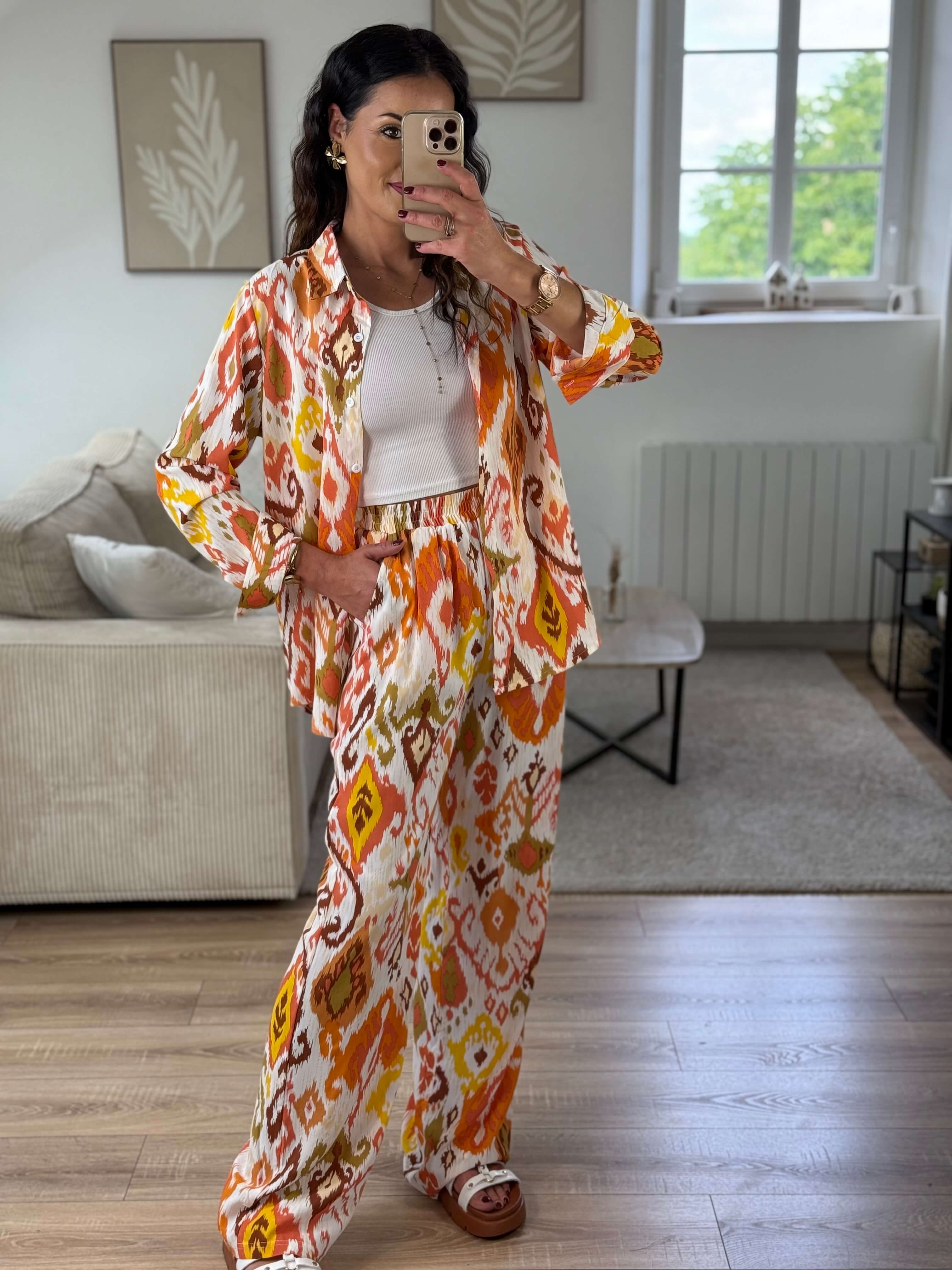 Ensemble motif chemise/pantalon - Mély