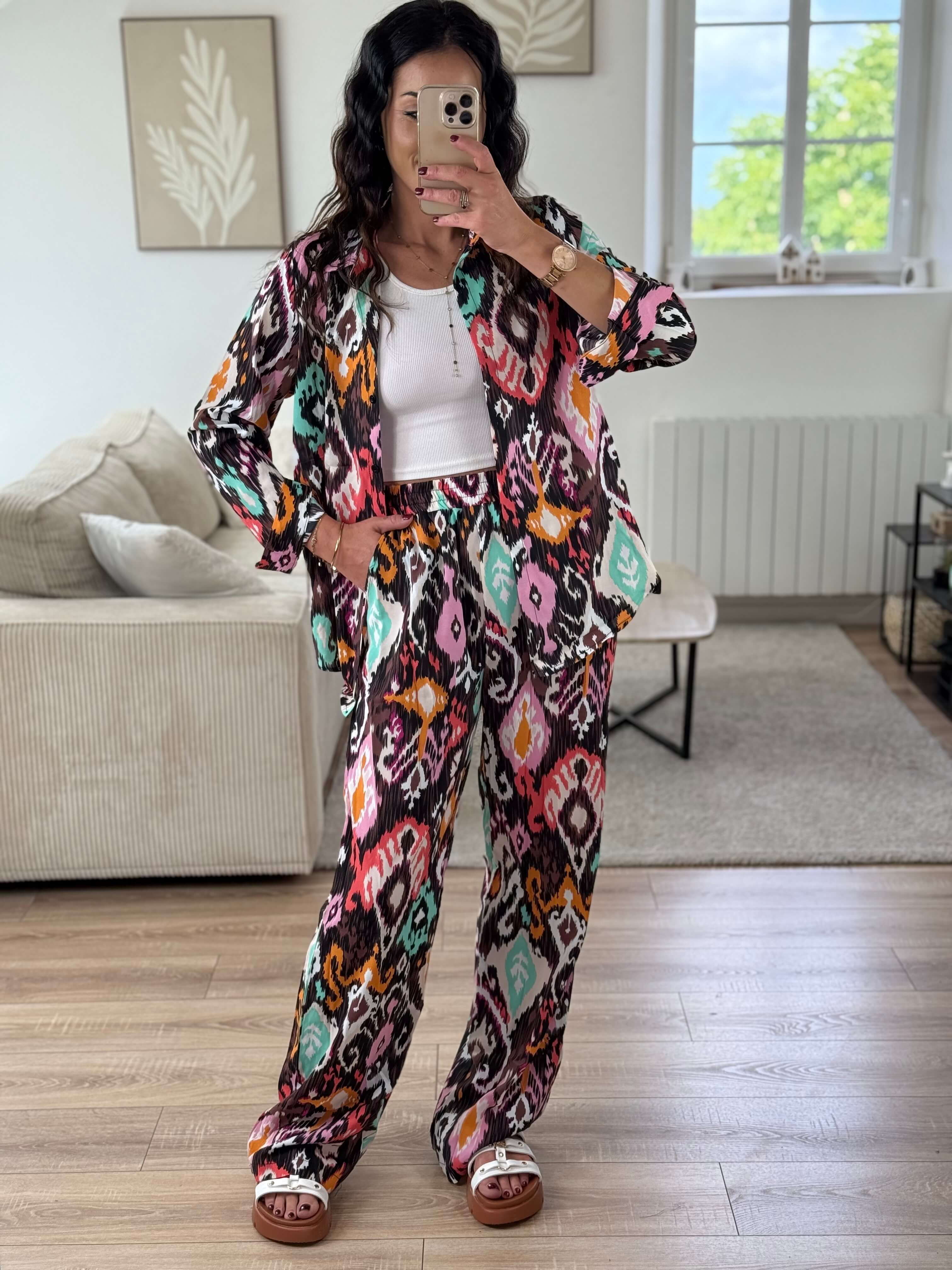 Ensemble motif chemise/pantalon - Mély